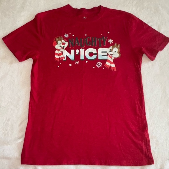 Disney Other - Disney chip and dale Red Shirt with Naughty or Nice